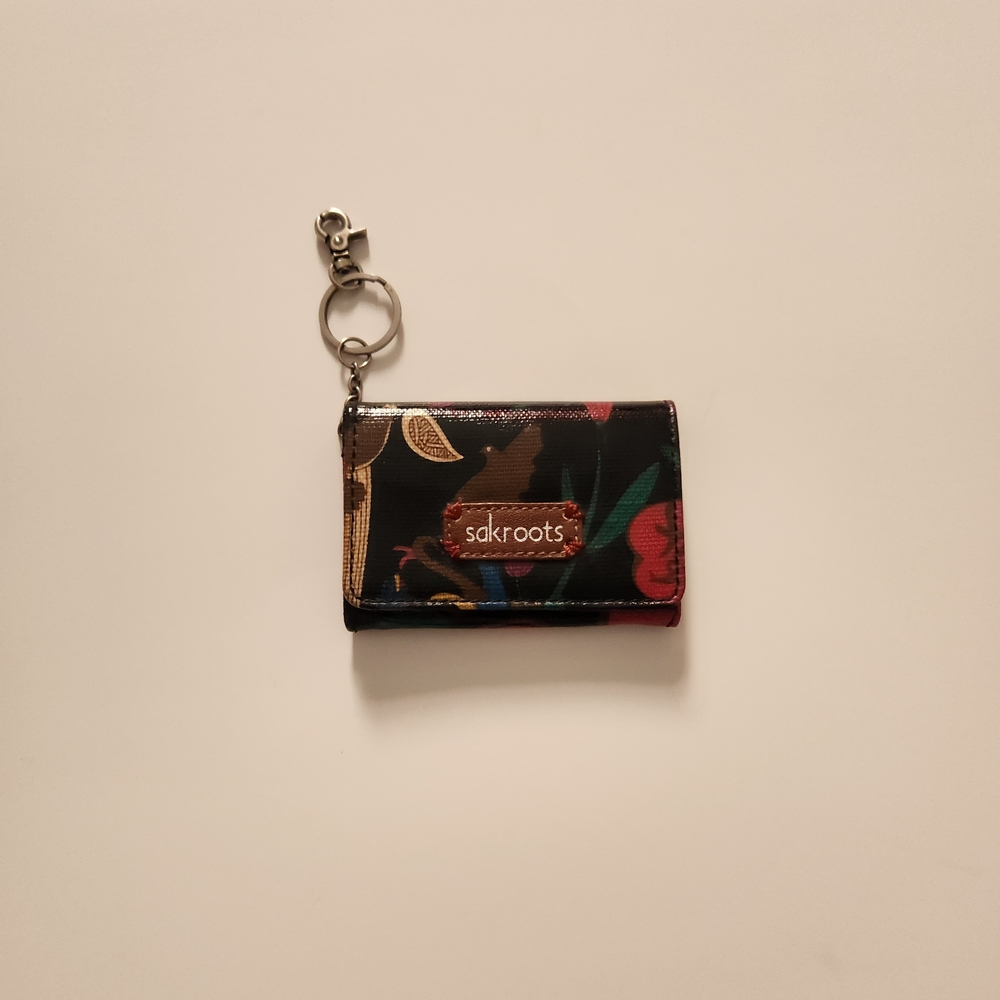 Sakroots Black Floral Key & Card Holder with Key Ring